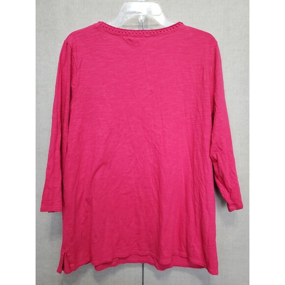 Chico's Red Cotton Embroidered Notch Neck 3/4 Sleeve T-Shirt Size 2 Large - Picture 4 of 8